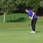 Sequims Lars Wiker lines up a putt on the first hole in a March 24 match against North Mason at The Cedars at Dungeness. Sequim Gazette photo by Michael Dashiell