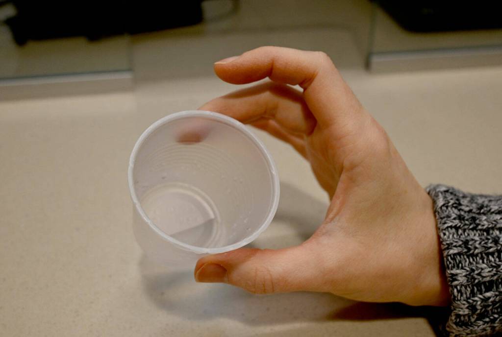 A sample amount of how much methadone (pictured is water) is distributed in the Healing Clinic dosing rooms. Sequim Gazette photo by Michael Dashiell