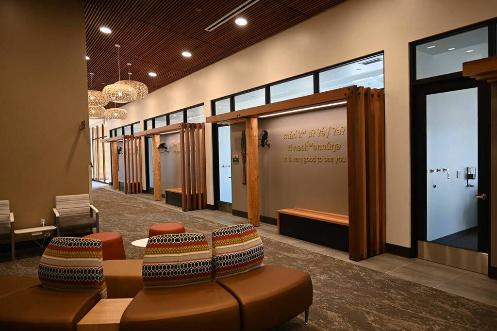 A hallway at the Jamestown SKlallam Tribes Healing Clinic at 526 S. Ninth Ave. leads to several meeting rooms, where patients with opioid-use disorder (OUD) will receive counseling.