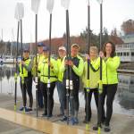 Sequim Bay Yacht Club rowers will host free rowing tryouts on April 24 at John Wayne Marina. Pictured, from left, are Jeanne Neal, Ted Shanks, Carolyn DeSalvo, Dennis Miller, Frank DeSalvo, Deborah Carlson and Amy Holms. Photo by Linda Carlson