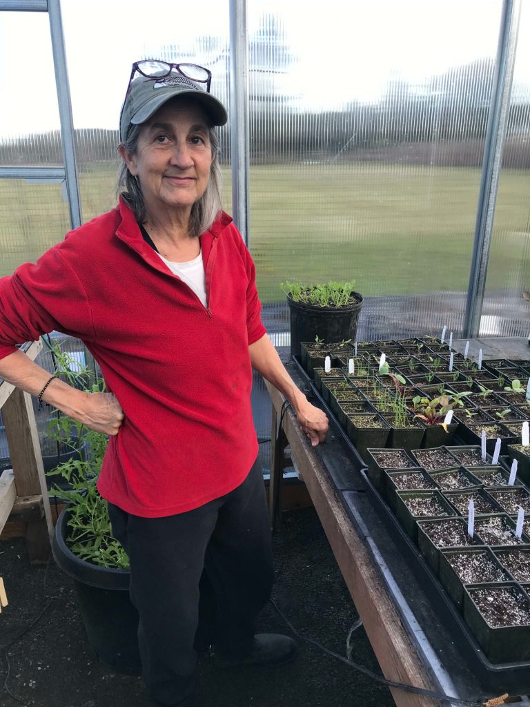 Lissa Bennett of Friendly Natives Plants and Design in her greenhouse.