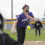Sequim starter Lainy Vig pitches in the third inning of the Wolves March 29 match-up with Olympic League foe North Kitsap. Sequim Gazette photo by Michael Dashiell