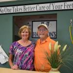 Sequim Gazette photo by Michael Dashiell
End of an era: Donna and Jon Harrison of Harrisons Comfort Footwear are retiring, with ownership of the popular shoe store moving over to Becks Shoes this week.