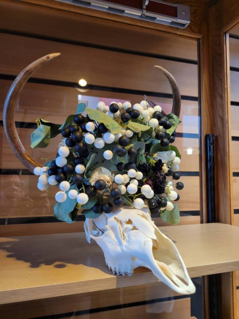 Sequim Gazette photo
by Michael Dashiell
Skull and Antlers, by Sequim High senior Madison McKeown, earned an honorable mention in the High Schools of the Olympic Peninsula Creative Crafts and Arts Exhibit, at the Sequim Civic Center.