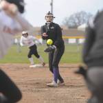 Sequim Gazette photo by Michael Dashiell
Sequims Angel Wagner pitches in the first inning of an Olympic League game against Kingston on April 12.