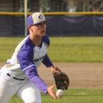 Sequim Gazette photo by Michael Dashiell
Sequim pitcher Connor Bear fields a grounder and throws out a North Mason batter in the Wolves 5-1 win on April 28. Bear threw five shutout innings in the Wolves 5-1 win.