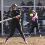 Sequims Jordan Kidd rips a base hit against Bremerton in the Wolves 15-1 home win on April 26. Kidd went 2-for-3 with a double and an RBI. Sequim Gazette photo by Michael Dashiell