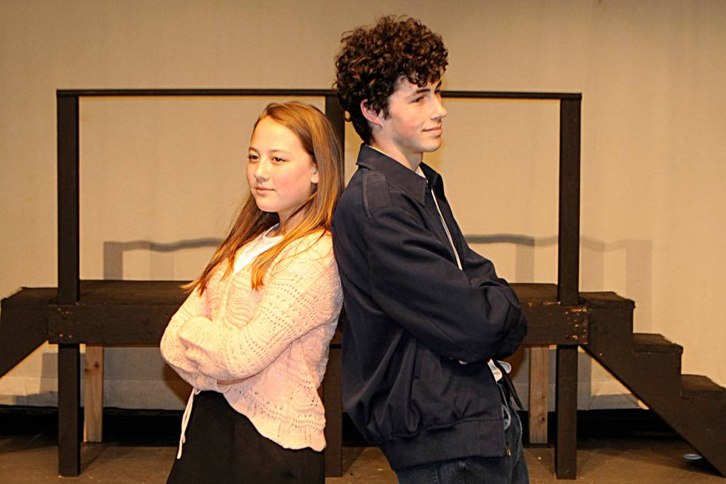 Sequim Gazette photos by Matthew Nash
Dana Carlile and Ayden Humphries play Emma and Jeff the final weekend of Emma: A Pop Musical as sports schedules led actors to split roles during rehearsals.