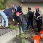 Photo courtesy Patricia McCauley
Sequim Sunrise Rotary members worked on Earth Day to plant a new garden bed at the Dungeness River Nature Center.