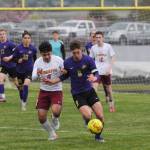 Michael Dashiell/Sequim Gazette
Sequims Brandon Wagner, right, and Kingstons Steven Ramirez vie for the ball in Sequims 4-0 home win on May 4.