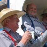 Dave Bekkevar, pictured at left emceeing the Sequim Irrigation Festival Logging Show on May 14, celebrates the shows 2022 Honorary Logger, Del Gott. In 1987, Gott started Diamond Construction in Sequim and it is still going strong to this day, festival organizers note. Sequim Gazette photo by Emily Matthiessen