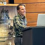 Sequim Gazette photo by Matthew Nash/ Neil Harrington, environmental biologist for the Jamestown SKlallam Tribe, said he hopes his team with help from the states Department of Fish and Wildlife to place 1,000 traps for Europen green crab in Sequim Bay by the end of the year. Harrington spoke May 18 to the Olympic Peninsula Audubon Society about green crab management on the Olympic Peninsula.