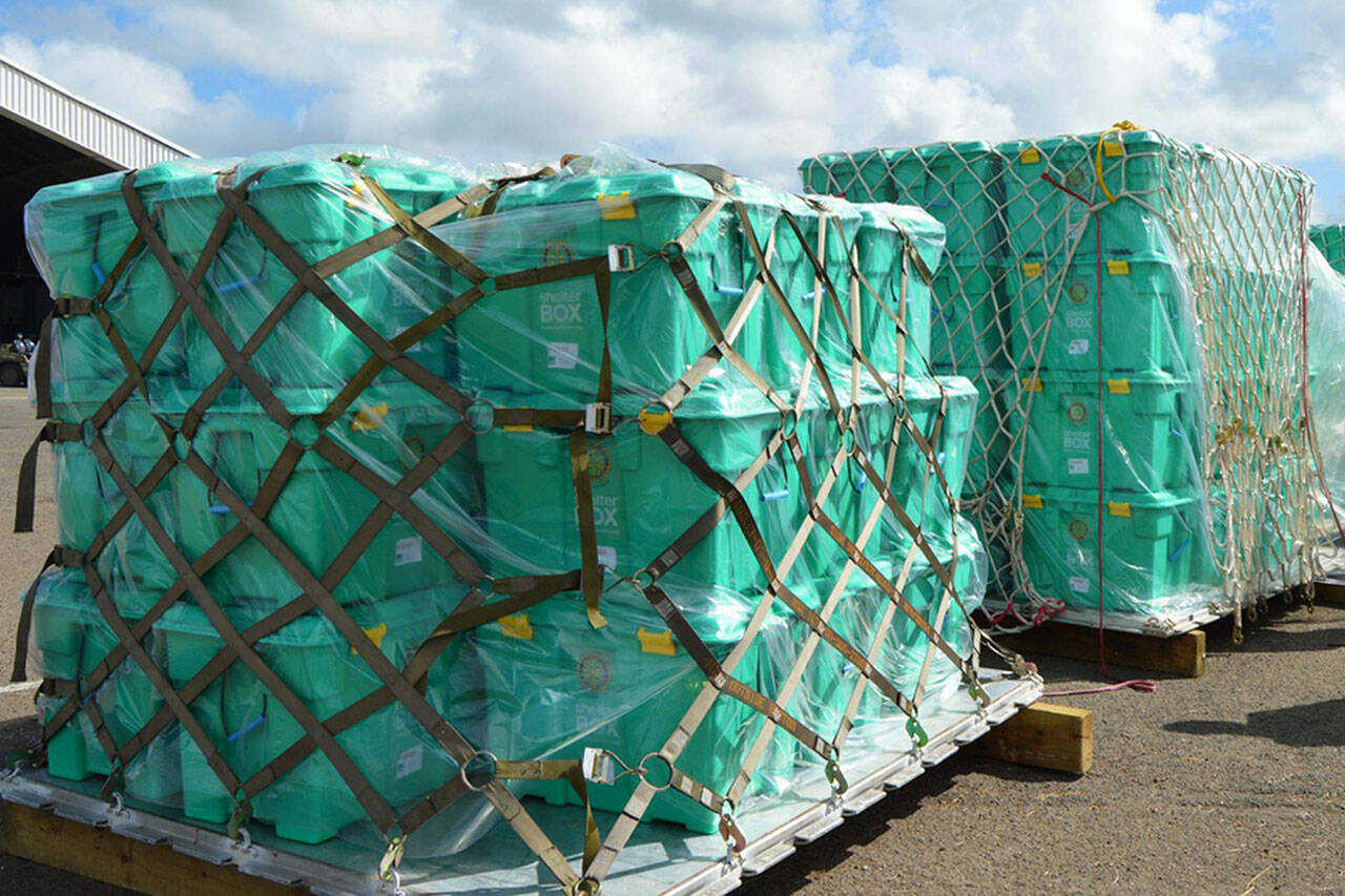 Photo courtesy Sequim Sunrise Rotary
Club members of the Sequim Sunrise Rotary recently raised $25,000 to purchase supplies like these for ShelterBox to help Ukrainian refugees with emergency supplies.