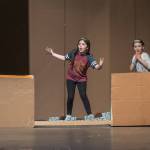Princesses played by Josephine Bauer and Madelynn McIntyre discover destruction in Dragon Trouble, a play performed by 20 1st-5th graders from Olympic Peninsula Academy on June 3 and 4 at Sequim High School auditorium.