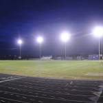 Sequim Gazette file photo by Michael Dashiell
Sequim High Schools athletic stadium is lit and empty during the April 17, 2020 Shine the Light event to honor high school senior athletes in the Class of 2020. Sequim School Board directors agreed on June 20 to name the agreed to name the stadium stáʔčəŋ, a SKlallam word meaning wolf, and the field in honor of late SHS superfan Myron Teterud.