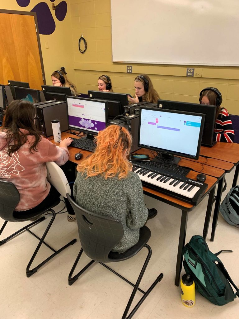 Submitted photo 
Sequim High School students explore music lessons in a Sequim Education Foundation-funded High School Music Lab in 2019-2020.