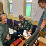 Sequim High students (from left) Jonathon Heintz, Aaron Snyder and Keith Wilwert take part in a High School Music Lab during the 2019-2020 school year.