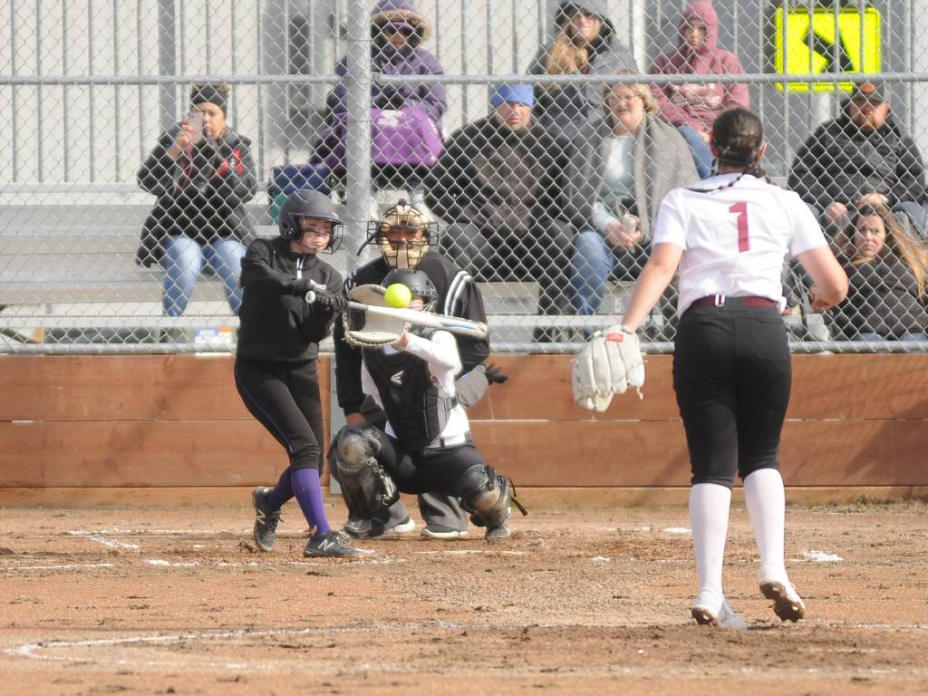 Sequims Hannah Bates, pictured here leading off an Olympic League game against Kingston on April 12, was named to the all-Olympic League first team. Sequim Gazette file photo by Michael Dashiell