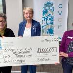 Celebrating the Olympic View Community Foundation’s $2,000 grant to Soroptimist International of Sequim are, from left, foundation trustee Jennifer Puff, Soroptimist International of Sequim president Cat Xander and foundation director Sheila Everett. Submitted photo
