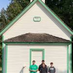 Submitted photo
Andy Benitez (back row, center) and fellow Scouts BSA members and friends complete a repainting of the Blue Mountain School earlier this year. Pictured with Benitez are (back row, from left) Beau Halverson, Hunter Halverson (front) and Kayden Disinski (right).