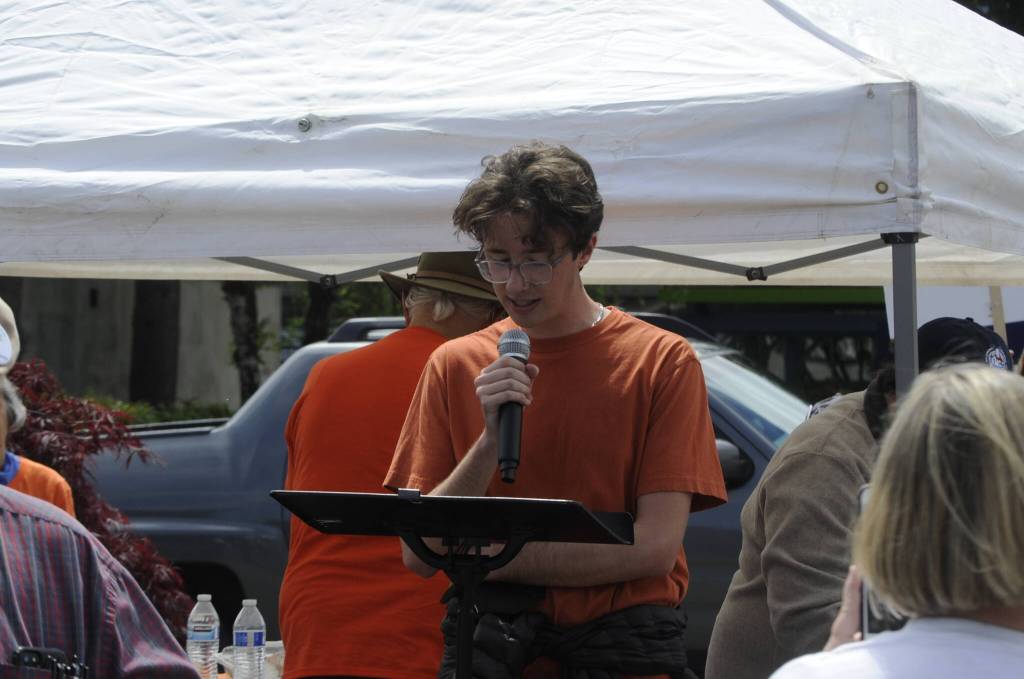 Sequim Gazette photo by Matthew Nash/ Damon Little, a Sequim High graduate and current Gonzaga University student, said hes concerned about ease of accessibility into Sequims schools. He also encouraged a ban on assault weapons.