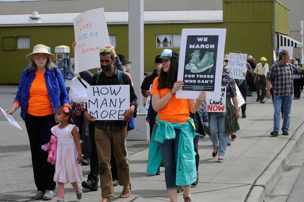 Sequim Gazette photo by Matthew Nash
About 200 people march with the June 11 Sequim March for Our Lives event along Washington Street protesting gun violence and advocating for stricter gun control.