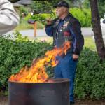 Bill Hughes of the American Legion Riders from Post 29 in Port Angeles plays the bugle at the American Legion Jack Grennan Post 62 on Tuesday during the Flag Day Dignified Disposal of Unserviceable Flags in Sequim. Sequim Gazette photo by Emily Matthiessen