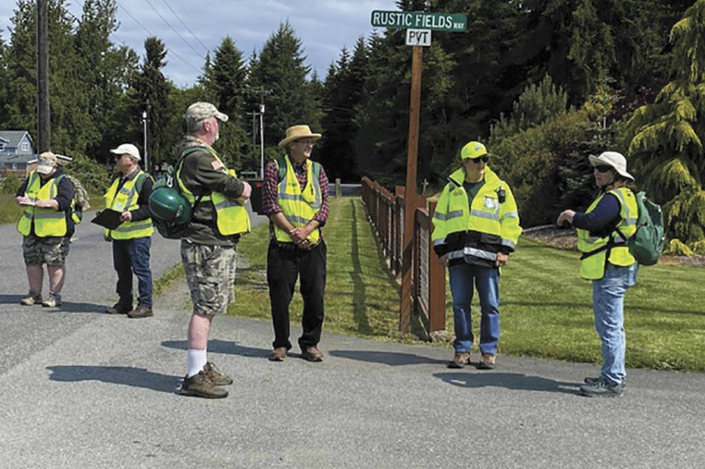 Photo Barbara Hanna, City of Sequim
Community Emergency Response Team (CERT) members walked through most of Sequim last week gauging how long itd take them to survey neighborhoods for emergencies during a disaster.