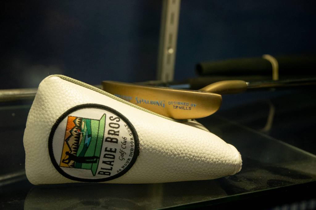 Sequim Gazette photo by Emily Matthiessen/ Blade Brothers Brandon Lancelle and Derek Moore refurbish old golf clubs as well as co-operate Blade Brothers Golf Club with three other golf buddies at 10171 Old Olympic Highway in Sequim. They say that old clubs are as good as new, and sometimes better.