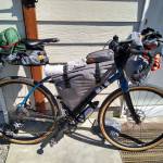 Being prepared with plenty of gear is key for successful bikepacking trips. Nate Van Laningham has numerous bags and packs that attach to the handlebar and frame, carrying food, water, tent, electronics, bike repair gear, extra clothes and other camping accessories. Photo by Nate Van Laningham