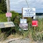 Photo by Paula Hunt/Peninsula Daily News / The Port of Port Townsend has installed a no fireworks sign by the entrance to the Gardiner boat launch ramp to discourage illegal fireworks use.