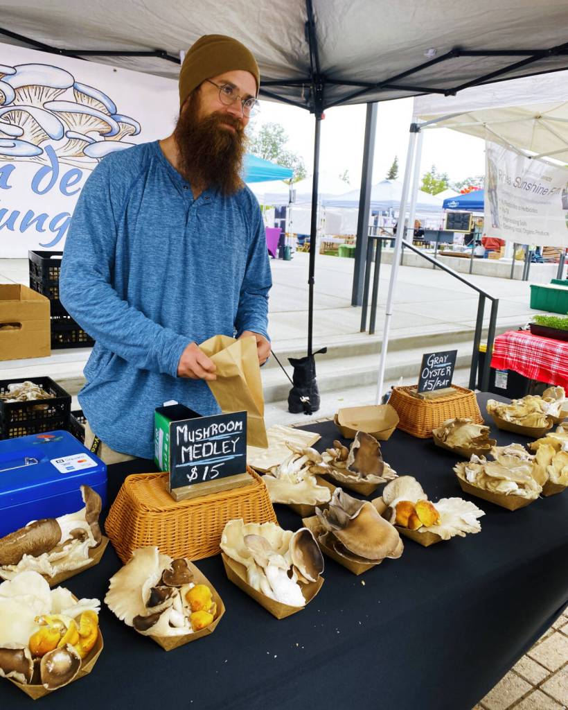 Photo by Emma Jane Garcia/Sequim Farmers & Artisans Market / Juan de Fuca Fungus offers customers a bounty of mushrooms at the Sequim Farmers & Artisans Market