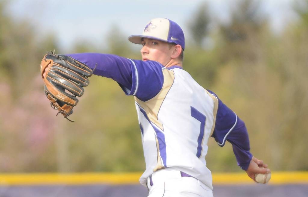Sequim Gazette file photo by Michael Dashiell
Sequim starter Connor Bear, pictured here pitches against Port Angeles on May 2, was named to the 2022 All-Peninsula Baseball Team by the Peninsula Daily News.