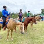 Submitted photo
From left, Ruby Coulson on Sandy, Taylor Maughan on Ru, and Celbie Karjalainen on Citrene, compete at the Neon Riders/Silver Spurs 4H Horse Show and Pre-Fair event in mid-July.