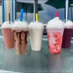 Photo courtesy of Belles Black Pot / Some of the many drinks available at Belles Black Pot at 131 River Road in Sequim, owned and operated by the Owen family: Good Morning smoothie (strawberry, peach, mango, pineapple, orange juice and oat milk), a chocolate milkshake, vanilla bean milkshake, strawberry milkshake, and Very Very Northwest berry smoothie (raspberry, blueberry, blackberry, lemonade and oat milk).