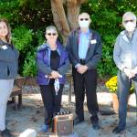 Some of the financial donors for the Little Free Pantry included reps from various agencies, including, from left, Sara Irish with the MolinaCares Foundation; Philomena and Ted Lund with the Kiwanis of Sequim-Dungeness, and Bob Dunlap with Project Homeless Outreach. Sequim Gazette photo by Matthew Nash