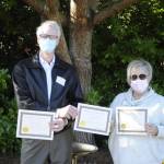 Community partners Michael Clemens, who built the Little Free Pantry and the extension, and Andra Smith, executive director for the Sequim Food Bank. Sequim Gazette photo by Matthew Nash