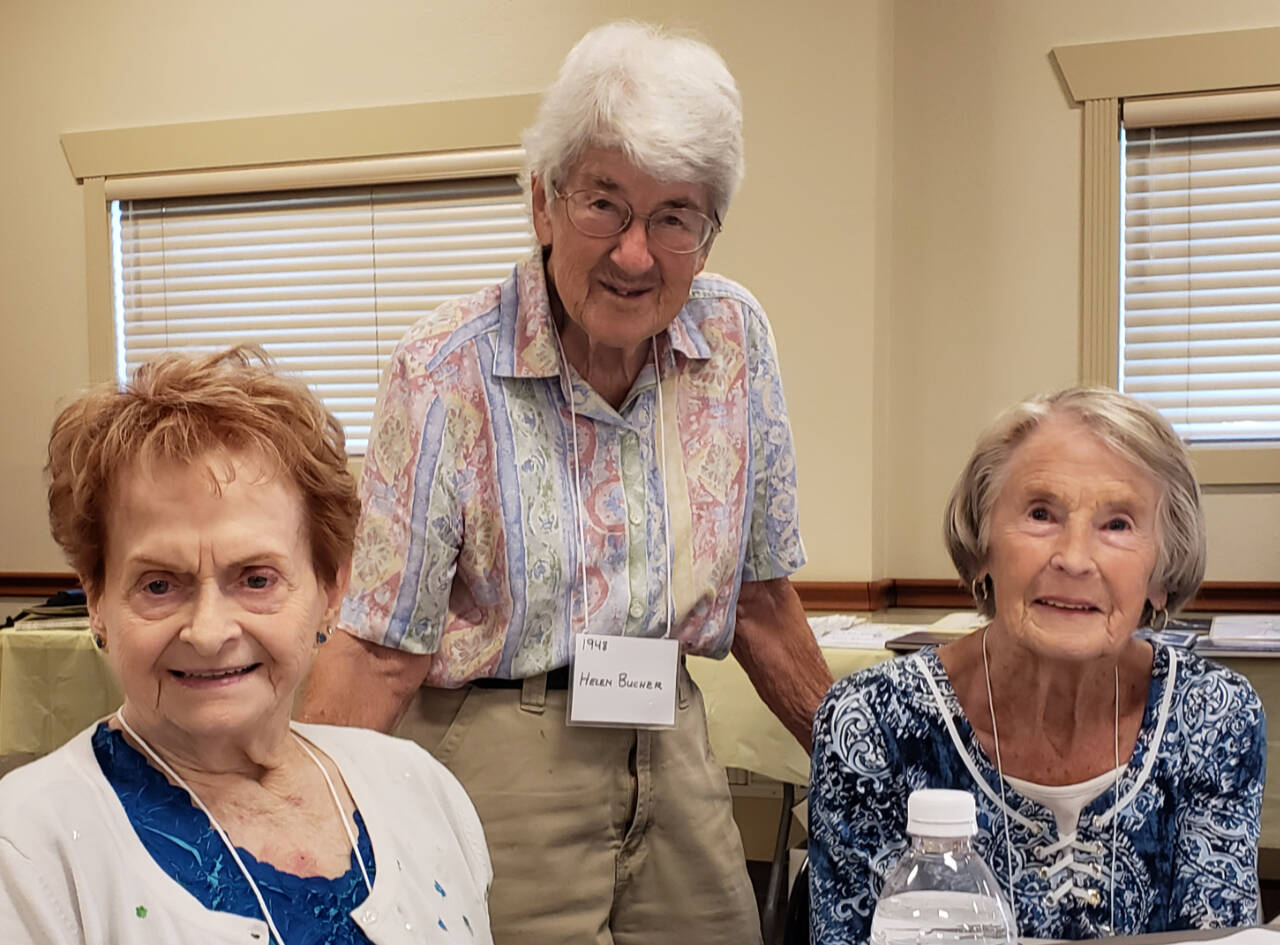 Photo courtesy of Lynda Coventon / From left to right, Doreen Brittain St. Clair, Helen Bucher and Mayme Messenger Faulk represented alumni from the Oldest Class in Attendance, 1948, at the Sequim All-School Reunion last week, said Ethel Brueckner of Sequim Schools Alumni Association. That was quite notable.