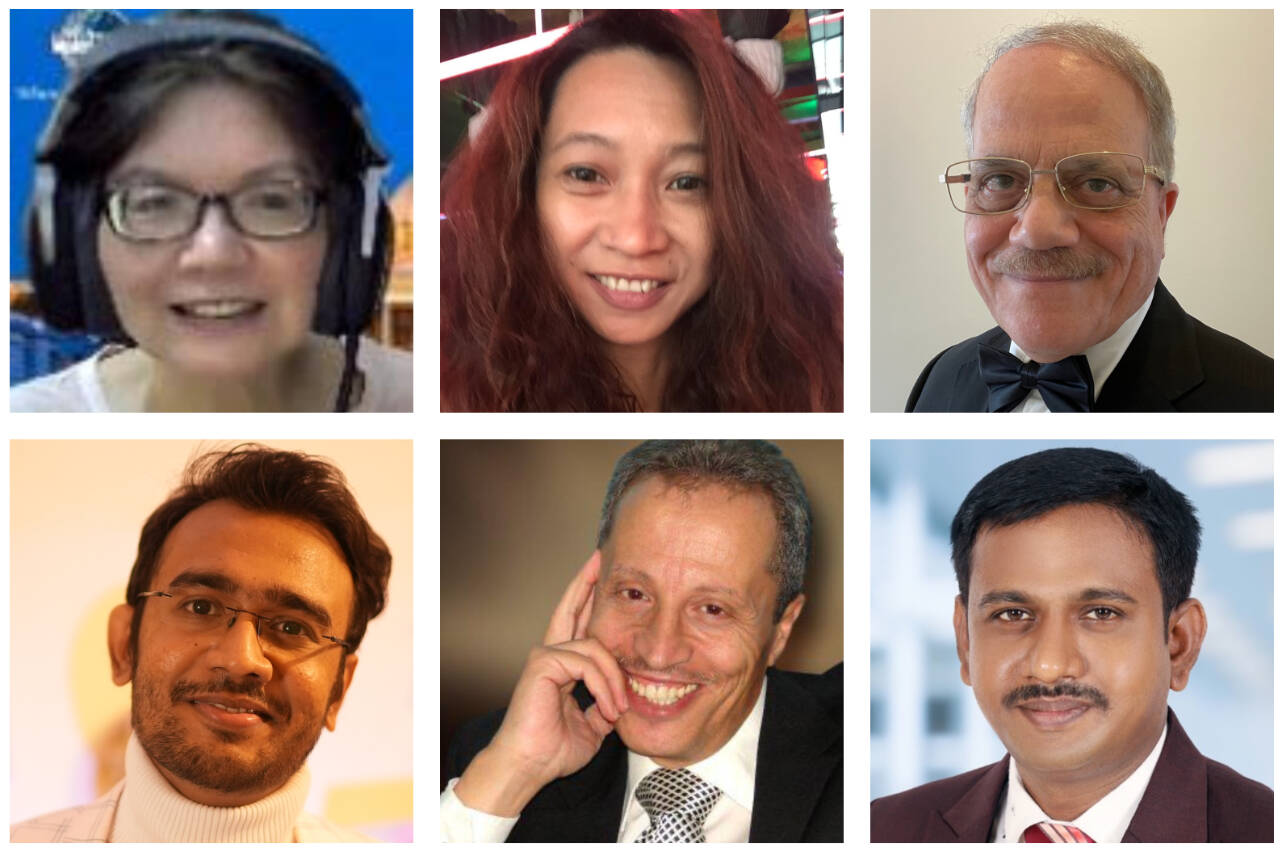 New members to Sequims local Toastmasters Club include (top row, from left) Ivonne Sung, Waby Lynne and Nazeer Alqasem, and (bottom row, from left) Kunal Moon, Fettah Ennayal and Marutesh Shivappa. Submitted photos