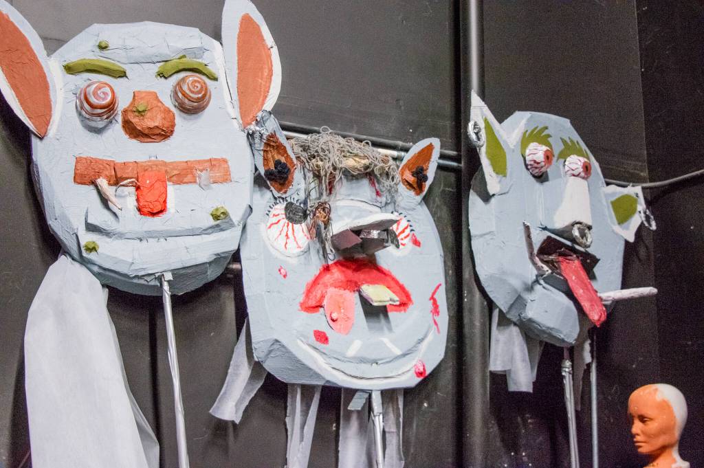 Sequim Gazette photo by Emily Matthiessen / Children painted these troll masks in preparation for director Marissa Meeks upcoming The Hobbit at Olympic Theatre Arts in Sequim.