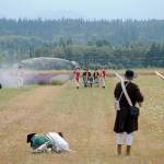 Sequim Gazette file photo by Matthew Nash/ Colonial and British soldiers hold a skirmish during the Northwest Colonial Festival last year. It returns for four days Aug. 11-14 with skirmishes, demonstrations and more at the George Washington Inn.
