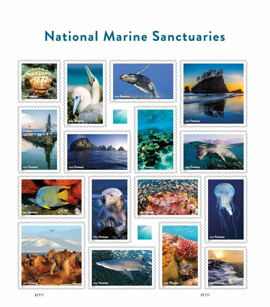 Photo courtesy USPS/ A new stamp set from the U.S. Postal Service includes a scene from Clallam County and 15 other photos of wildlife and ecosystems in Americas national marine sanctuaries and marine national monuments.