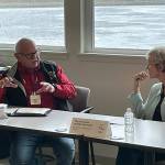 Sequim Gazette photo by Matthew Nash/ After a tour of PNNL-Sequim, Jennifer Granholm, U.S. Secretary of Energy, met with local stakeholders, such as W. Ron Allen, chairman of the Jamestown SKlallam Tribe, about energy efforts and concerns.