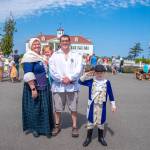 The Taylor family, from left to right, Courtney, Millie, Matt and Jameson traveled from Lakewood to attend the NW Colonial Festival. Were just joining him, the adult Taylors said of Jameson, saluting, who loves Hamilton the Musical and wears this costume often. Someone pulled us aside at our local dog park and told us about this.