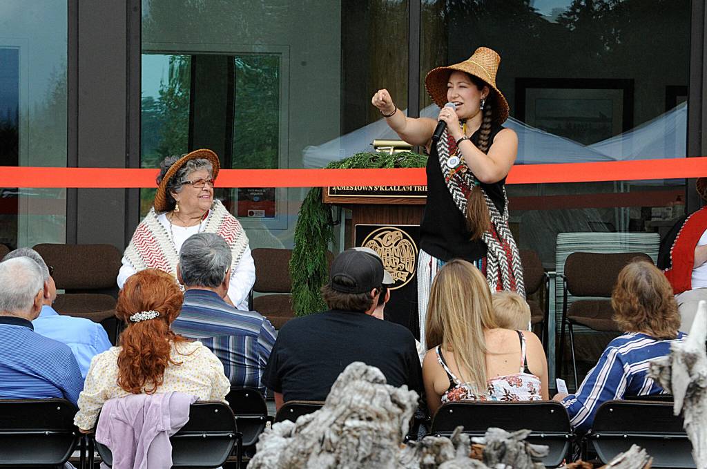 Sequim Gazette photo by Matthew Nash/ Loni Greninger, council vice-chair of the Jamestown SKlallam Tribe shares a story about a grandfather teaching his grandson how one small act can change a life for the better. It was a story she learned from her grandmother, Elaine Grinnell, tribal elder.