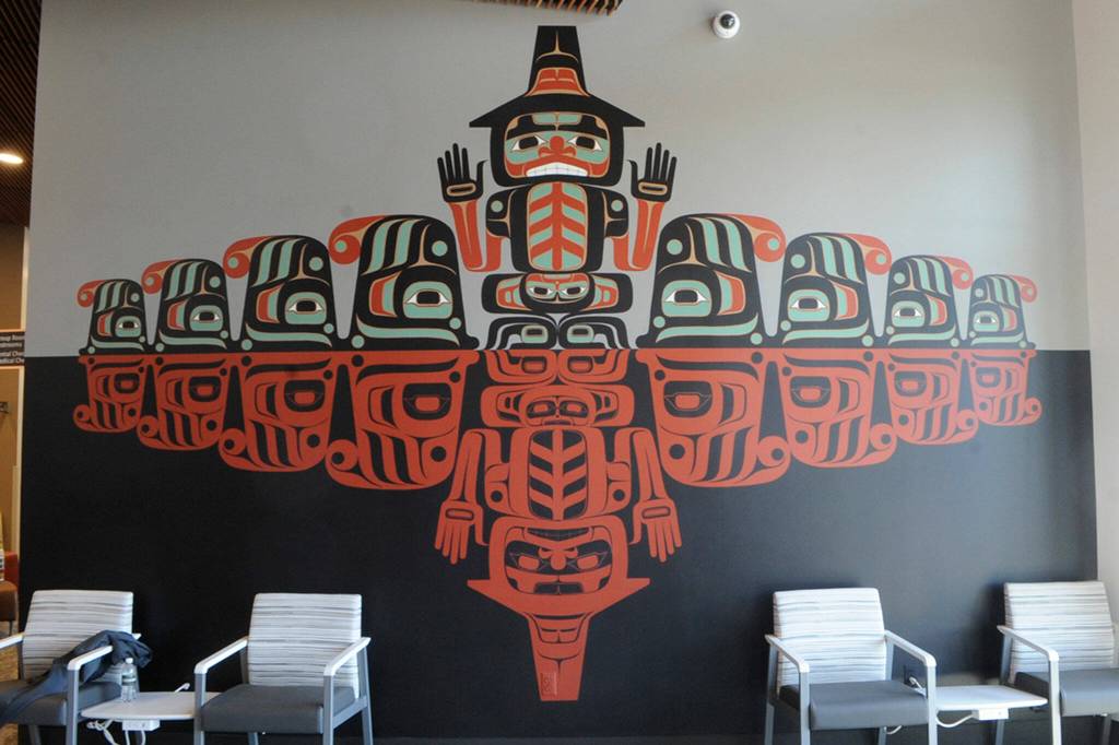 Sequim Gazette photo by Matthew Nash/ After a grand opening on Aug. 20, guests could take a tour of the services inside the Jamestown Healing Clinic, and see dozens of pieces of art work.