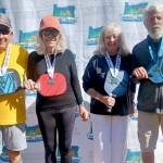 North Olympic Peninsula pickleball players earned medals at the Oregon State Senior Games in Albany, Ore. Players from left, Bob Sester and Katinka Nanna of Sequim and  Lynda Schroeder and Steve Bennett of Port Angeles.