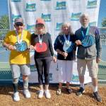 Submitted photo
North Olympic Peninsula pickleball players earned medals at the Oregon State Senior Games in Albany, Ore., in mid-August. They include, from left, Bob Sester and Katinka Nanna of Sequim and Lynda Schroeder and Steve Bennett of Port Angeles.