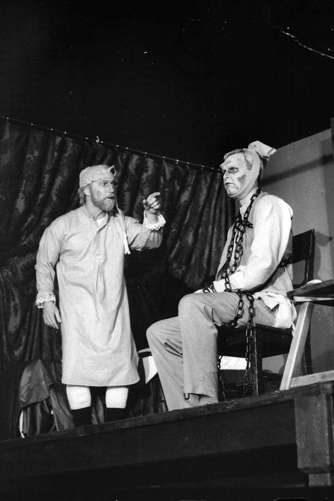Submitted photo
Rick Waites, left, performs as Scrooge with Chris Reinertsen as Marleys ghost in a 1986 production of A Christmas Carol for Olympic Theatre Arts. Waites founded OTA, which performed for many years upstairs of the current building for Calvary Chapel Sequim in downtown Sequim.