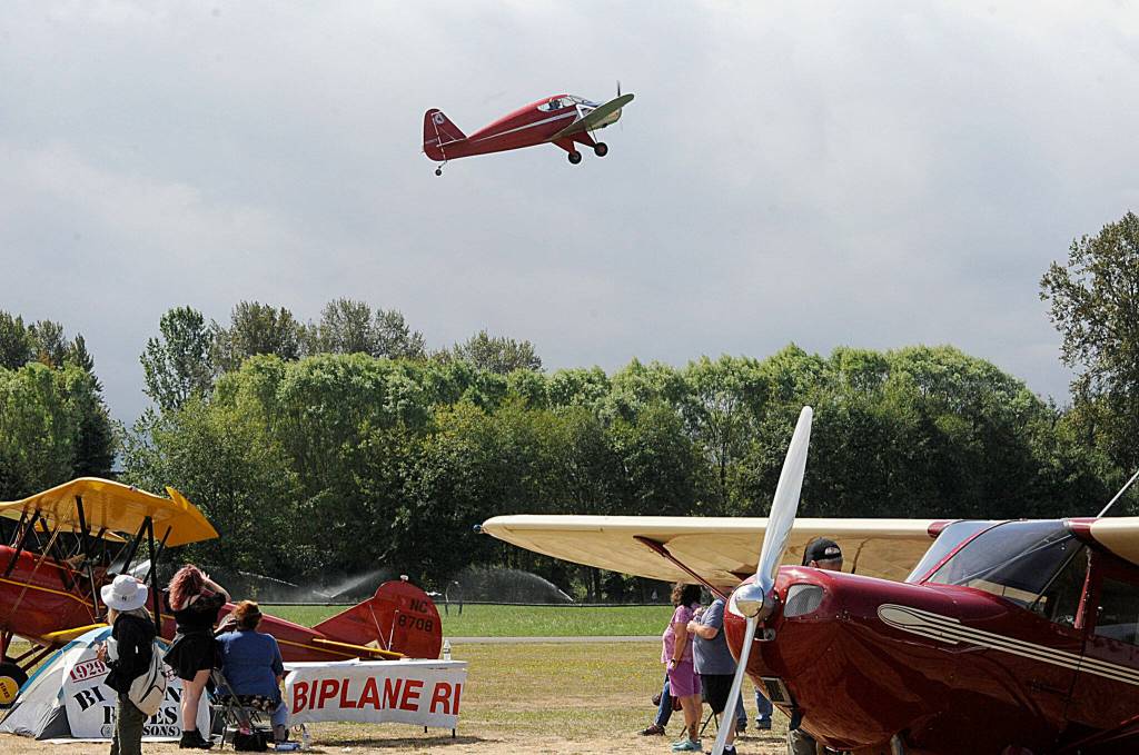 Sequim Gazette photo by Matthew Nash/ A plane takes off from Sequim Valley Airport on Aug. 27 during the Olympic Peninsula Air Affaire.